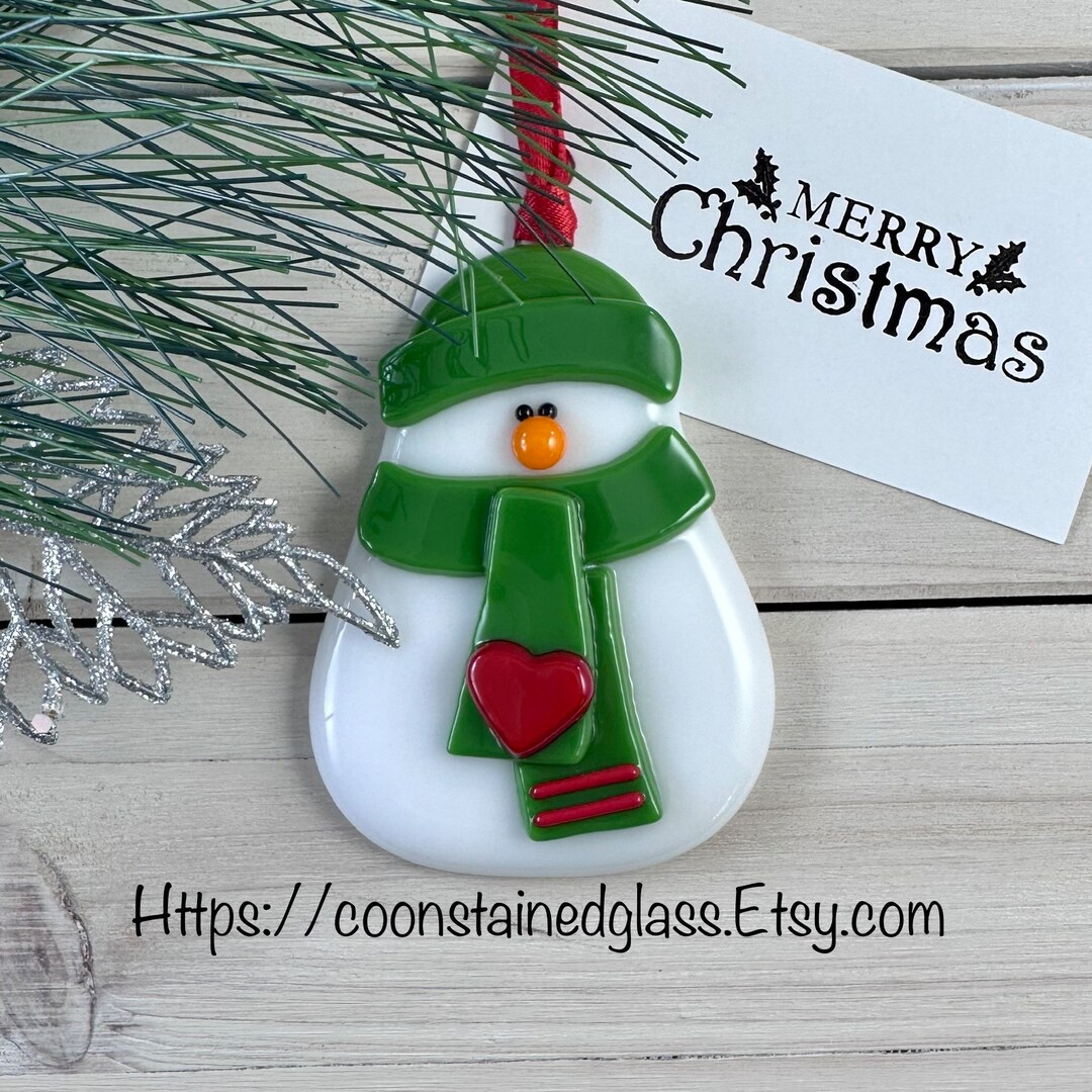 Snowman Christmas Ornament Fused Glass Snowman Ornament Etsy Ireland