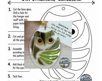 Modèle PDF d'ornement hibou et attrape-soleil en verre fusionné