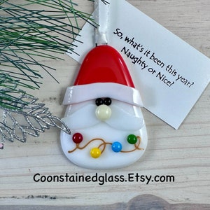 Santa Claus Christmas Ornament with Christmas Lights, Fused Glass Santa Ornament, Christmas Tree Decoration, Glass Ornament, Kris Kringle