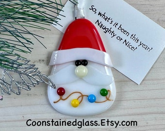 Santa Claus Christmas Ornament with Christmas Lights, Fused Glass Santa Ornament, Christmas Tree Decoration, Glass Ornament, Kris Kringle