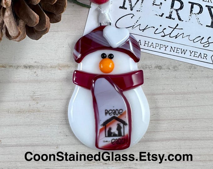 Fused Glass Snowman Ornament: Red & White, Christmas Tree Decoration - Etsy