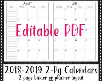 editable calendar etsy 2 page calendar template 2019