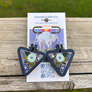 Hand-Embroidered Floral Earrings: Upcycled Fabric, Lightweight Wood