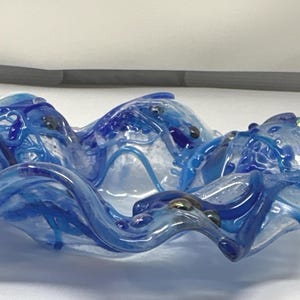 Beautiful Blues Flower wavy Organic form glass candy bowl