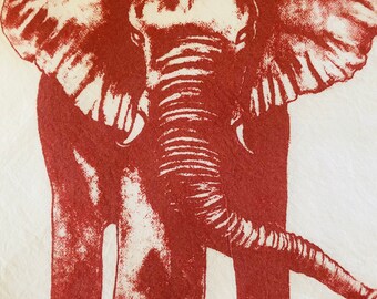 Large Cotton Tea Towel by Half a Donkey The Orange Zentangle Elephant Design