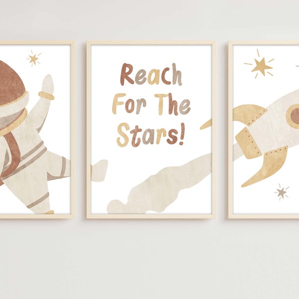 Space Nursery Wall Art Set for Bedroom, Neutral Kids Room Decor, Neutral Wall Art, Nursery Decor, Digital Art Prints