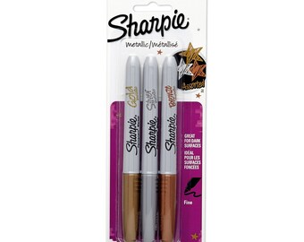 3 Sharpie Metallic Fine Point Markers | Gold, Silver, & Bronze Sharpies | Colored Markers, Permanent | Colors, Color Marker, 3 Pack