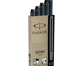 5 Parker Fountain Pen Ink Refill Cartridges - Black | Parker Quink Permanent Ink Refills for Parker Fountain Pen