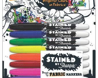 8 Sharpie Fabric Markers - Brush Tip | Sharpie Stained Fabric Marker | Brush Tipped Fabric Sharpies | Fabric Pens | Clothing Markers