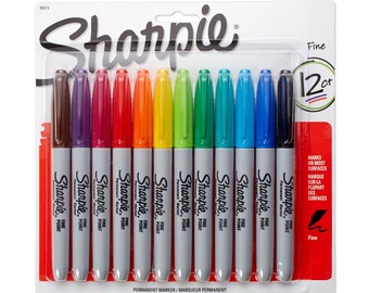 12 Sharpie Markers - Fine Point | Fine Tip Sharpies | Permanent Colored Markers | Colors, Color Marker Pens 12 Pack | Coloring, Drawing