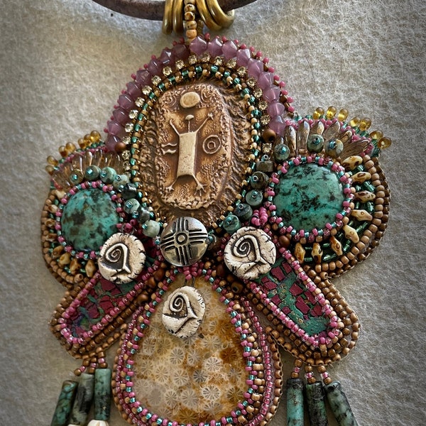 bead embroidery necklace - Petroglyphs