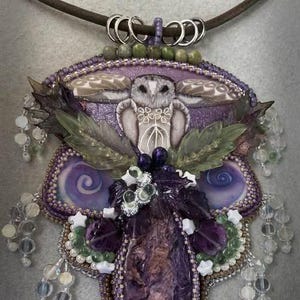 bead embroidery necklace - Barbara McGuire owl