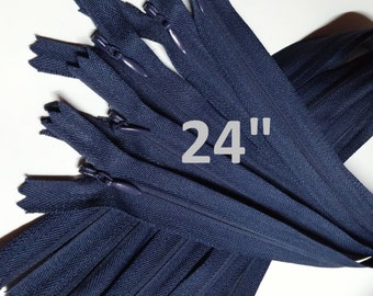 INVISIBLE Zipper (YKK Color 919) Navy blue 24 Inch (60cm)  - 1 Piece in with drop slider