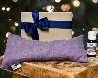 Heatable Linen Eye Pillow and Essential Oil Gift Set - Stocking Filler - Christmas Gift for Her