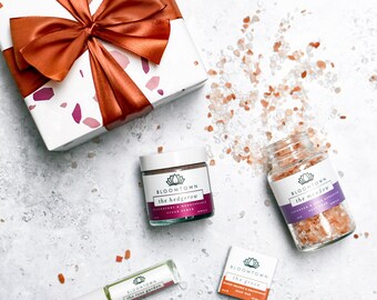 Bloomtown Minis Pamper Set - Palm Oil-Free Vegan and Cruelty-Free Sugar Scrub, Handmade Soap, Perfume Oil, Bath Salts, Wrapped Gift