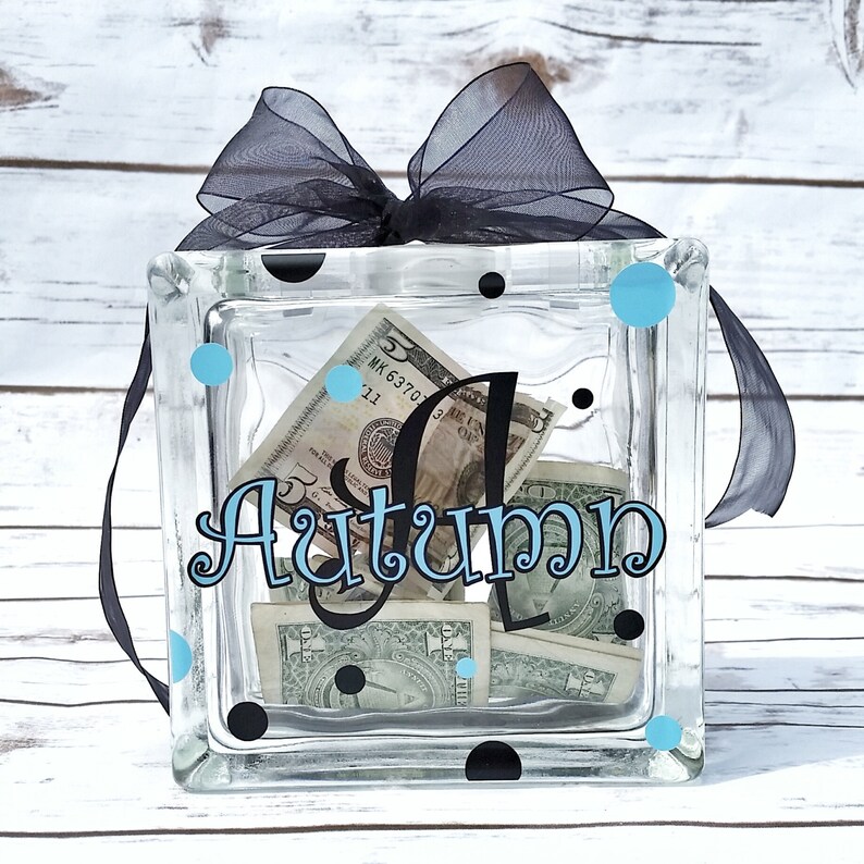 Personalized Glass Block Money Bank Piggy Bank Money Gift Etsy