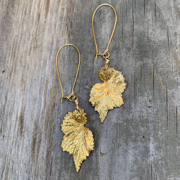 Brass Begonia Leaf Drop Earrings