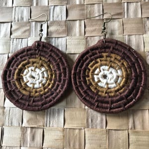 Woven Cosmic Spiral Coil Earrings (browns & cream colored)