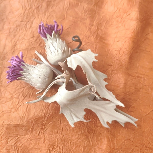 Scottish Thistle Brooch Leather Thistle Brooch, Leather jewelry, leather brooch,  leather flower,  lapel flower lapel pin
