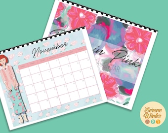 Calendrier illustré joli en rose