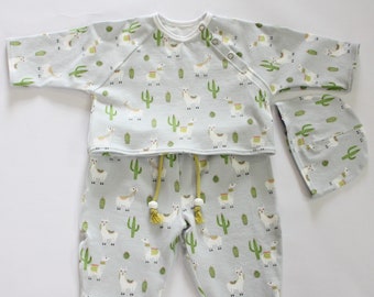 SAMPLE baby kleding set lama, jersey, katoen