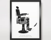 Victorian BARBER Chair ART PRINT Black and White Poster Mens Barbershop Wall Picture Hair Illustration Business Vintage Antique Old Decor