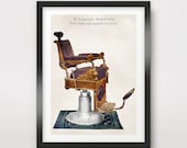 Victorian BARBER Chair ART PRINT Poster Mens Barbershop Wall Picture Hair Haircut Illustration Business Vintage Antique Old Decor A4 A3 A2