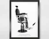 Victorian BARBER Chair ART PRINT Black and White Poster Mens Barbershop Wall Picture Hair Illustration Business Vintage Antique Old Decor