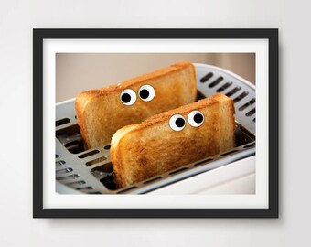 Cute Kitchen Toast Toaster ART PRINT Poster Dining Room Wall Picture Bright Colourful Colorful Home Decor A4 A3 A2 (10 Sizes)