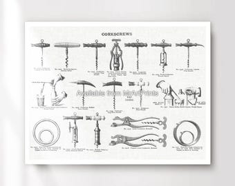 Vintage Corkscrews Art Print, Pub Bar Decor