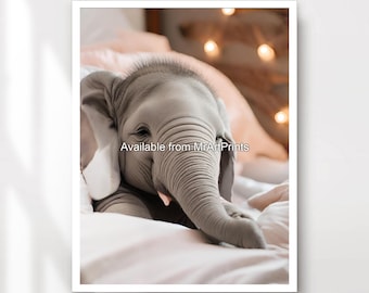 Sleeping Elephant Art Print: Cosy Bedroom Decor