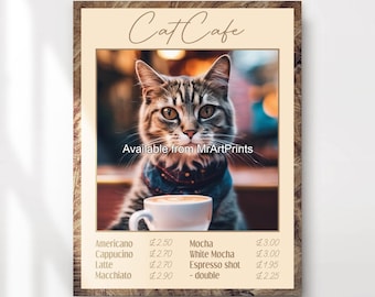 Cat Cafe Art Print | Coffee Animal Wall Decor