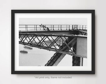 Impression d'art pont industriel noir et blanc, photo d'architecture