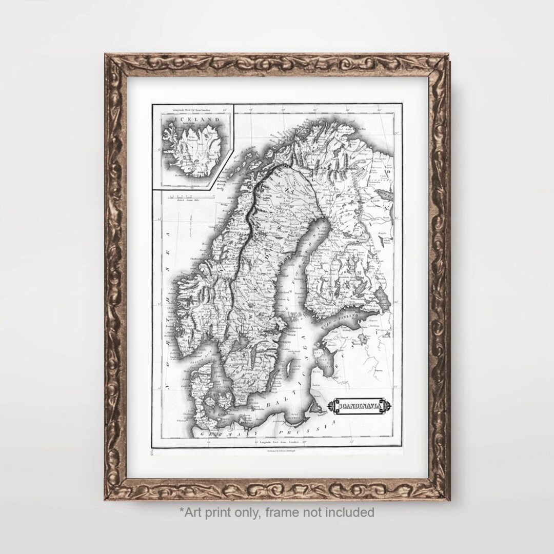 Denmark Finland SWEDEN NORWAY Map Chart Art PRINT 1840 Vintage Antique ...
