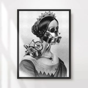 Steampunk Portrait Art Print Wall Picture Poster Vintage Mechanical Victorian Clockwork Black and White Decor A4 A3 A2 A1 PRINTED ANY SIZE