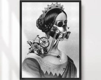 Steampunk-porträttkonsttryck: Vintage Clockwork-dekor