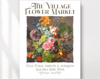 Vintage Floral Bouquet Art Print, Flower Market Poster