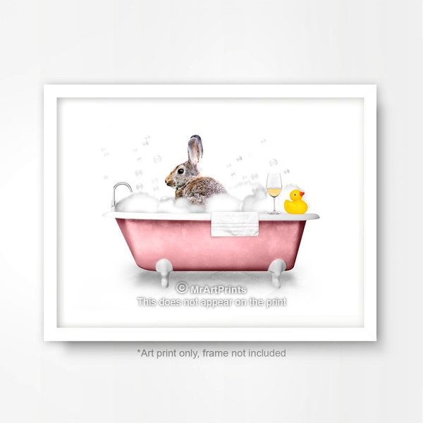 Rabbit Bath Wall Art Etsy