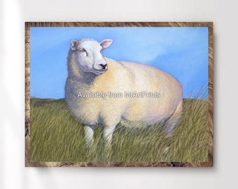 Vintage Sheep Painting Art Print, Farmhouse Rustic Decor