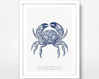 Blauwe krab NAUTISCHE KUNST PRINT Seaside illustratie foto muur zee oceaan wezen Sealife Beach Home decor A4 A3 A2 8x10 12x16 16x20 inch