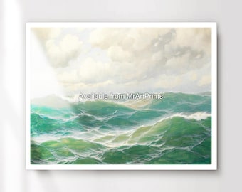 Seascape Waves Art Print, Ocean Painting, Coastal Wall Decor