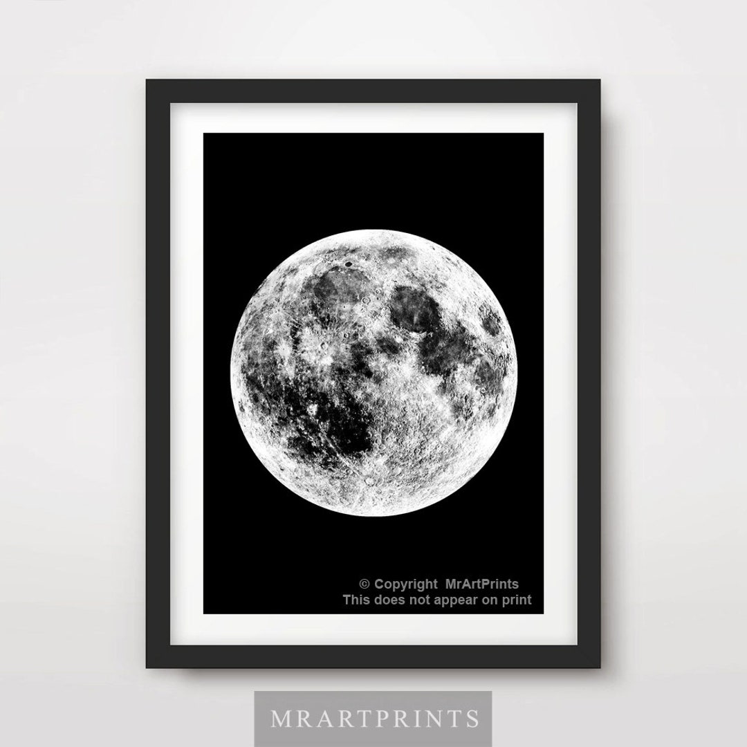 Lunar Art Print | Black and White Moon Poster, Celestial Decor - Etsy