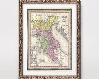 TUSCANY Map Chart ART PRINT year 1853 Northern Italy Italia Italian Vintage Antique Poster Wall Picture Decor A4 A3 A2 8x10 12x16 16x20 inch