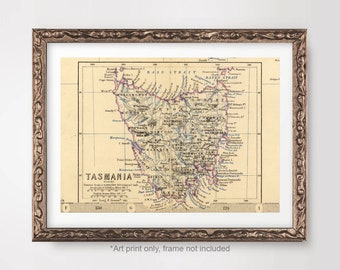 TASMANIA Australia Mapa austaliano ARTE IMPRIMIR Vintage Antique Historical Poster Pared Imagen Home Decoración A4 A3 A2 (10 Opciones de Tamaño)