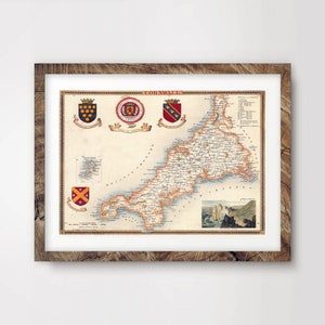 CORNWALL Cornish County Map ART PRINT British Uk Antique Vintage Historical Wall Picture Poster Home Decor A4 A3 A2 (10 Tailles)