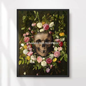 Gothic Vintage Skull with Flowers Art Print Poster Wall Picture Occult Dark Aesthetic Home Decor A4 A3 A2 A1 small large PRINTED ANY SIZE