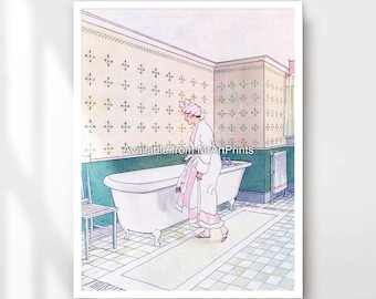 Vintage Victorian Bathroom Art Print, Elegant Bath Decor