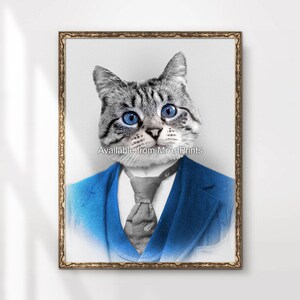 Póster con retrato divertido y peculiar de un gato, impresión artística, imagen de pared, animales vestidos como personas, vintage, tamaño A4, A3, A2, A1, impreso en cualquier tamaño