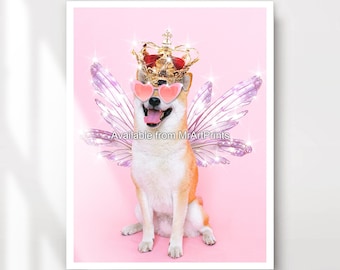 Funny Shiba Inu Art Print: Dog with Crown & Wings