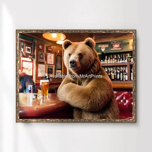 British Pub Bar Art Bear Wall Picture Poster Print Beer Funny Weird Animal Drinking Beer Decor A4 A3 A2 A1 Small to Large PRINTED ANY SIZE